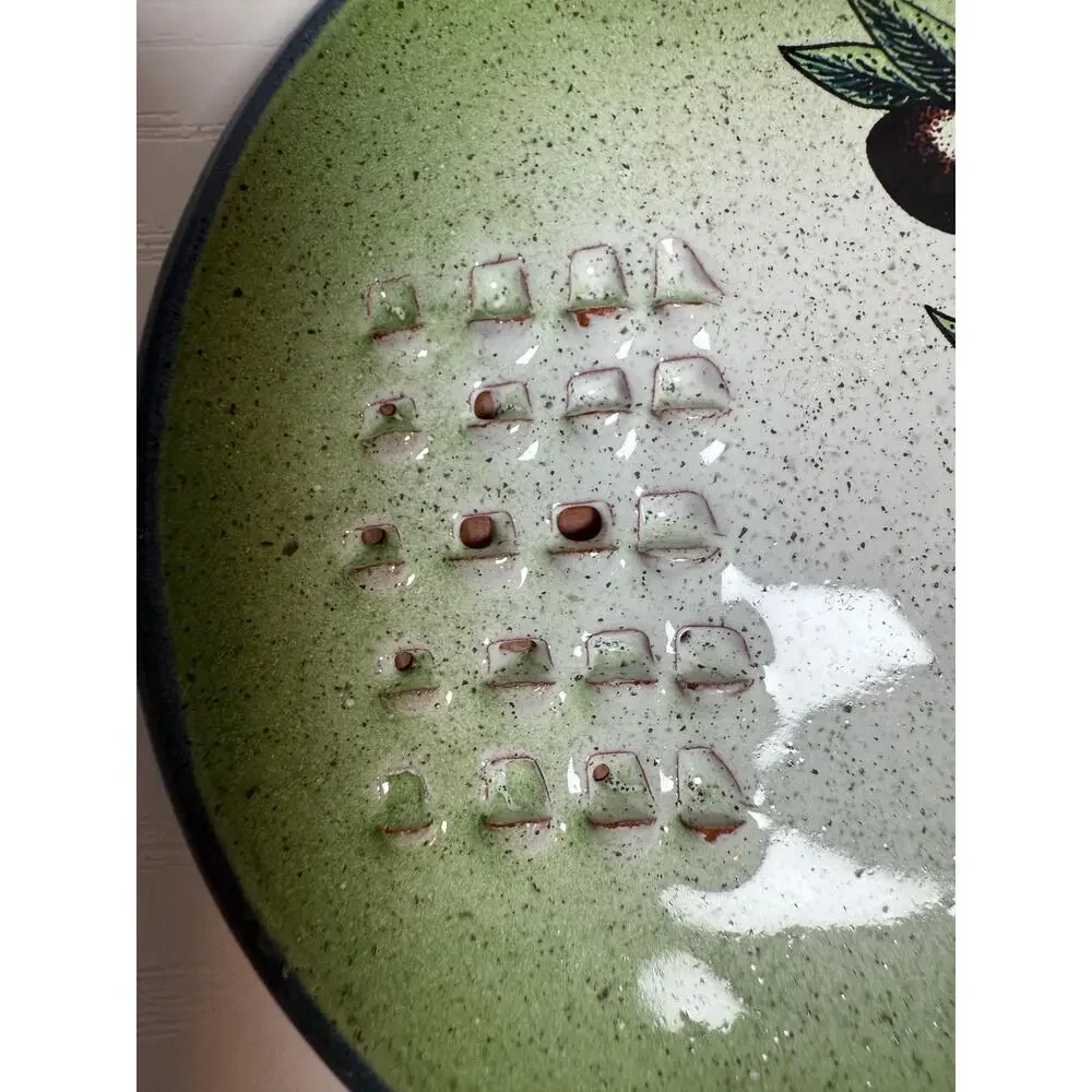 Vintage Green Ceramic Garlic Grater Olive Oil Dipping Plate Retro Kitchen